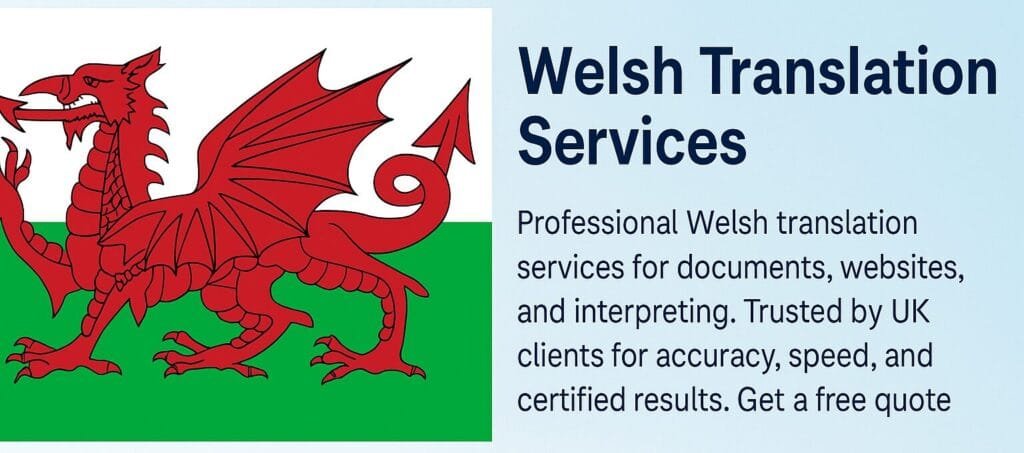 Welsh translation services banner – professional certified translation for documents, websites, and interpreting in Wales and the UK. 