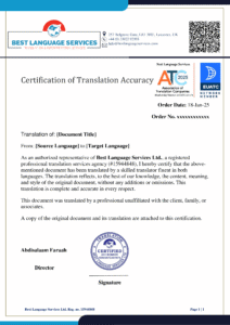 Certified Translation Services UK - Statement of Truth by Best Language Services Ltd.