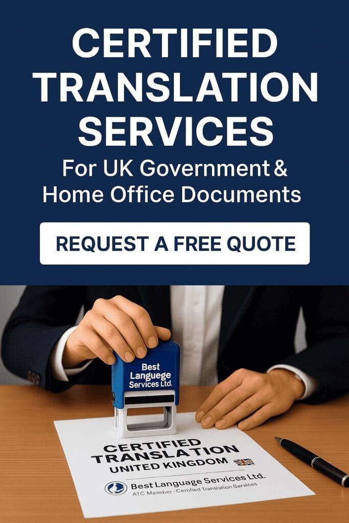 Certified translation services for UK Home Office and government documents by Best Language Services Ltd.