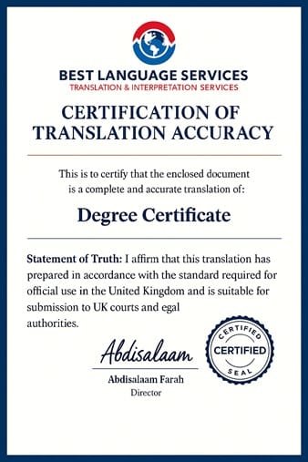 Degree Certificate Translation Service