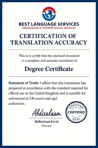 Degree Certificate Translation Service