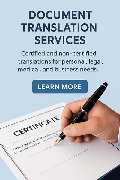 Document translation services for both certified translation services and non-certified translation services offered by Best Language Services Ltd.