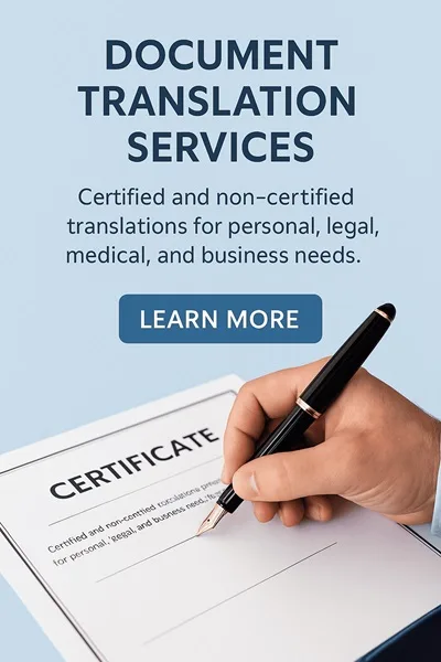 Document translation services for both certified translation services and non-certified translation services offered by Best Language Services Ltd.