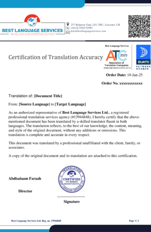 Certified Translation Services UK - Statement of Truth by Best Language Services Ltd.